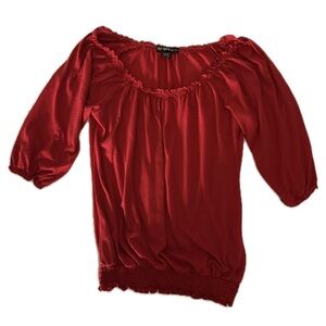 Self Esteem Red Peasant Blouse – Size Medium – 3/4 Sleeve Elastic Hem Top